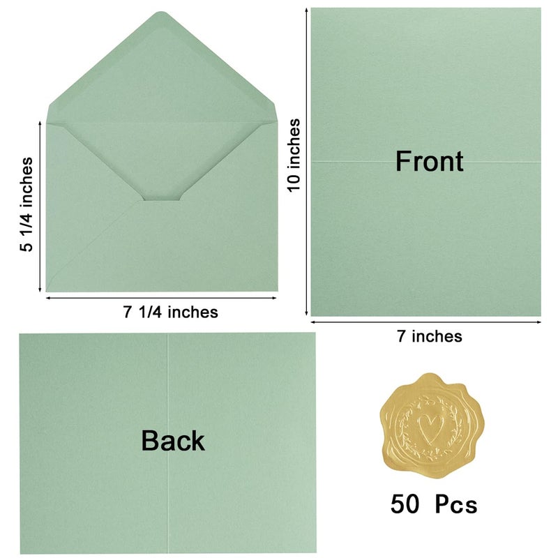 Toperd 50 Pack Sage-Green A7 Envelopes with Cards 5x7 Thick Folded Cardstock and Gold Stickers for Greeting Cards, Wedding, Birthday, Invitations, Baby Showers (Sage-Green, 5x7) - Image 2